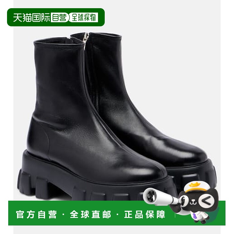 香港直邮Prada 普拉达 女士 Monolith 皮质短靴 black黑色 舒适时