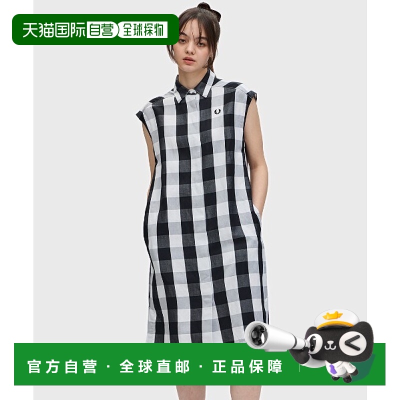 1h可退 日本直邮FRED PERRY 女士单排扣格纹衬衫连衣裙 D9184