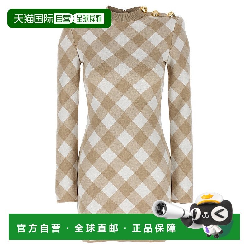 1h可退 香港直邮Balmain 巴尔曼 女士 格纹连衣裙 DF0R8739KH56