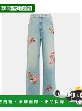 1h可退 香港直邮Blumarine 蓝色情人 女士 刺绣高腰直筒牛仔裤 00