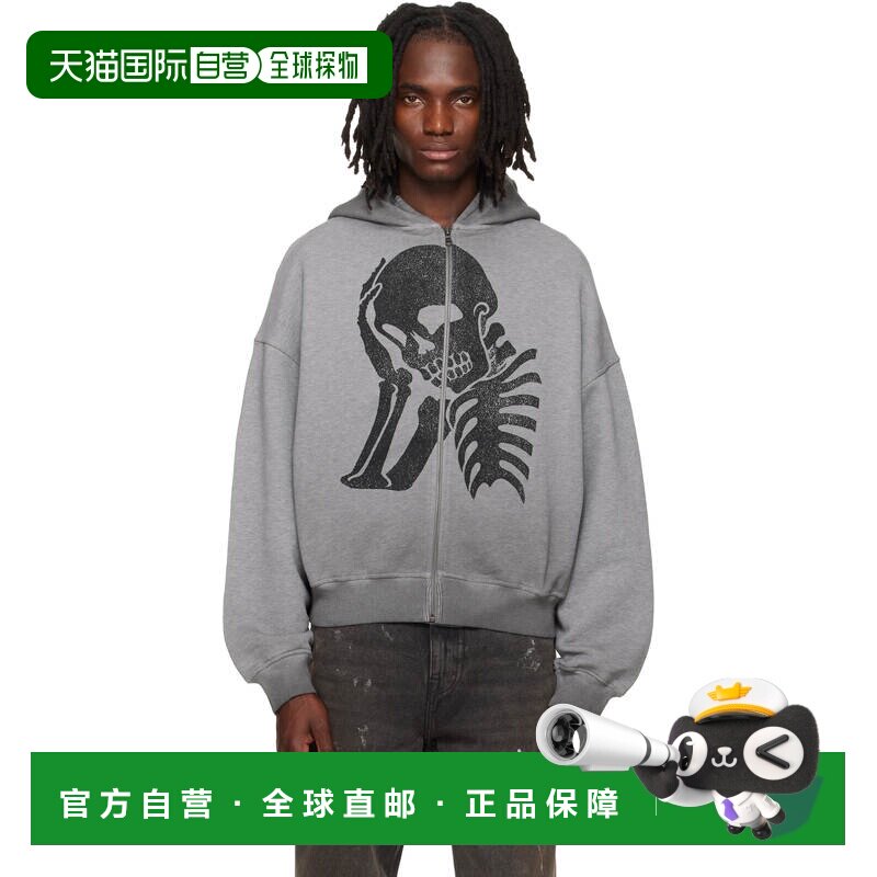1h可退 香港直邮Palm Angels 棕榈天使 男士 灰色 Skull Zipped L