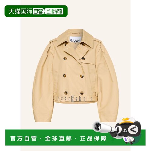 香港直邮GANNI 女士风衣 100314019112000 CO 卡其色 Trench coat