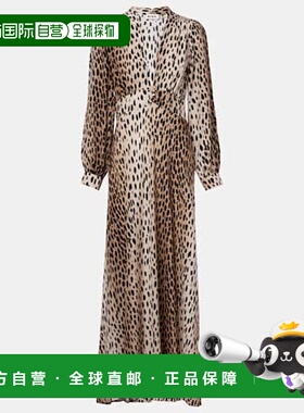 1h可退 香港直邮RIXO 女士 Emory 印花真丝长款连衣裙 brown棕色