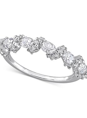 美国直邮Macy's|纯银实验室制造莫桑石戒指（1-1/4 克拉总重）