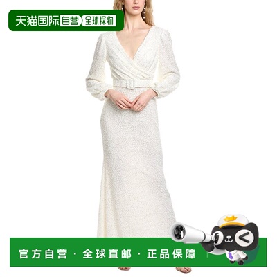 美国直邮自营Badgley Mischka Popcorn Knit Sequin Gown - whit