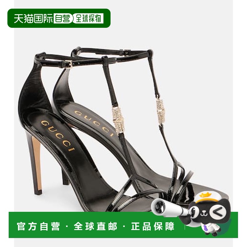 香港直邮Gucci 古驰 女士 精饰漆皮凉鞋 black黑色 舒适时尚