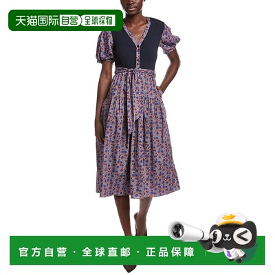 自营Derek Lam 10 Crosby Natalia混合媒体连衣裙-蓝色 美国奥莱