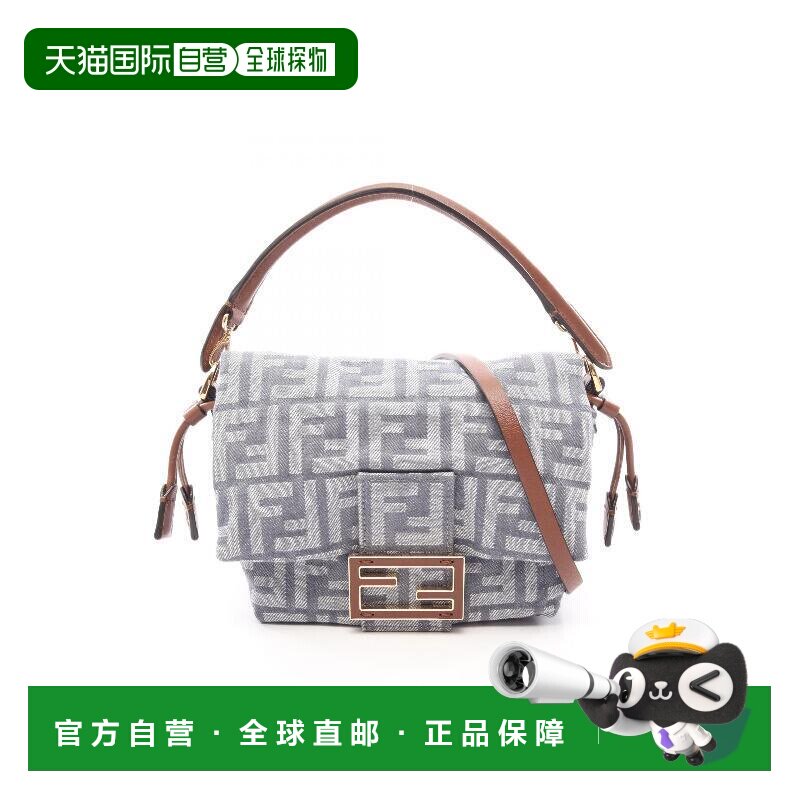日本直邮中古二奢Fendi芬迪女包S级99新bag包帆布斜挎包蓝色