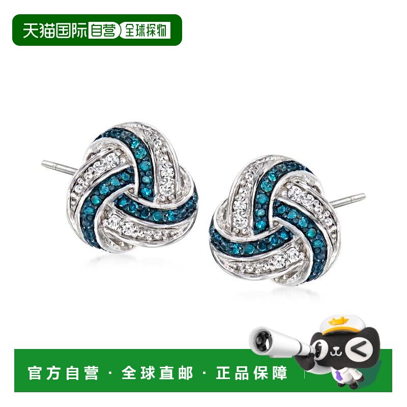 自营Ross-Simons 925 银蓝色和白色钻石爱结耳环 - 蓝色 美国奥莱
