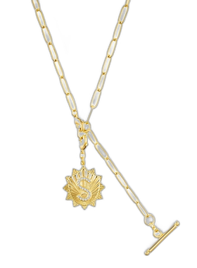 adornia14k 镀金可调节回形针套索，带水晶首字母徽章 - gold-s