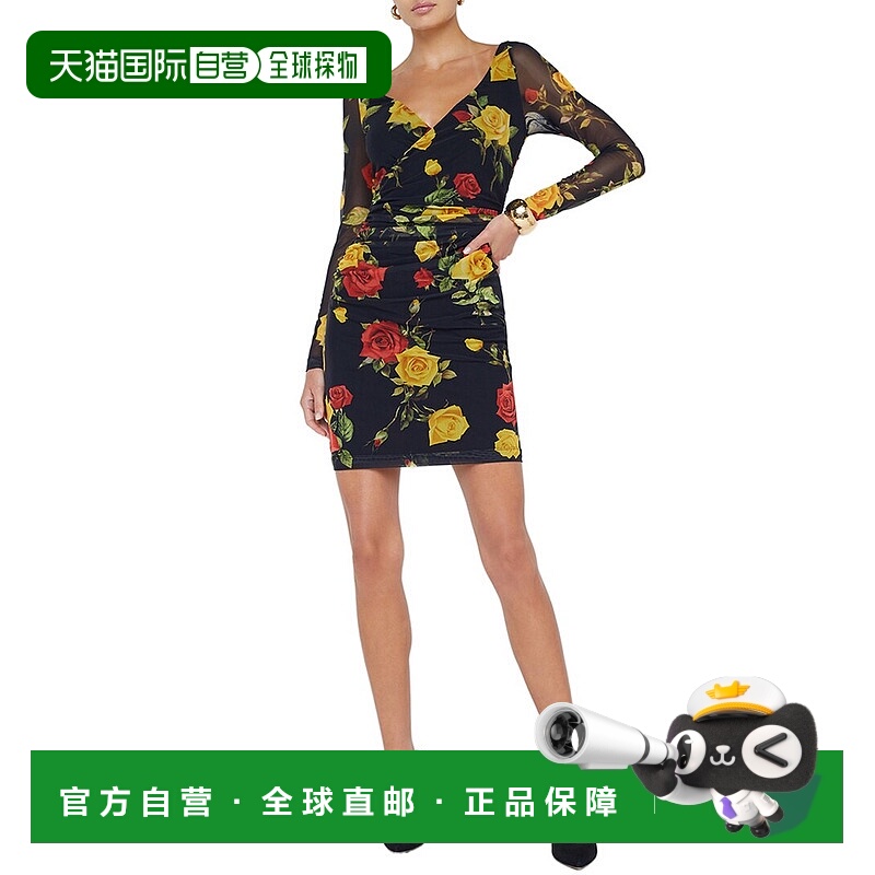 自营 L'AGENCE Reiner交叉前襟迷你连衣裙-黑色 美国奥莱直发