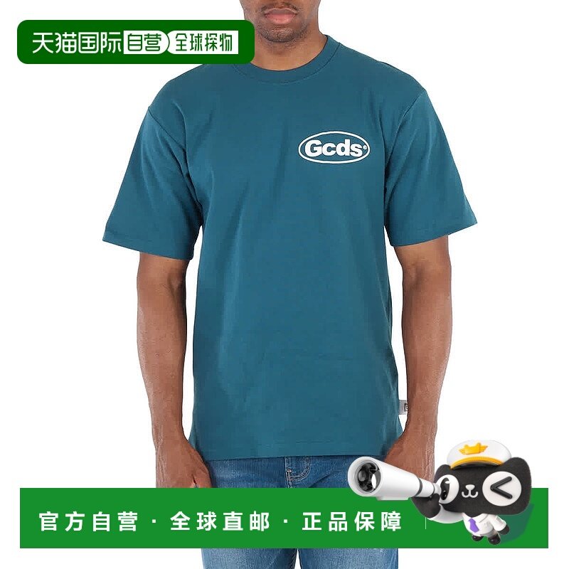 自营 GCDS男式青色商店列表棉质T恤-青色 美国奥莱直发短袖