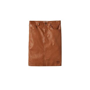 MiuMiu 女士黄色皮革背部开衩压花字母徽标半身裙 24新款