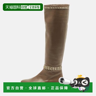 自营Le Silla Brown Leather Chain Detail Knee High Boots - br