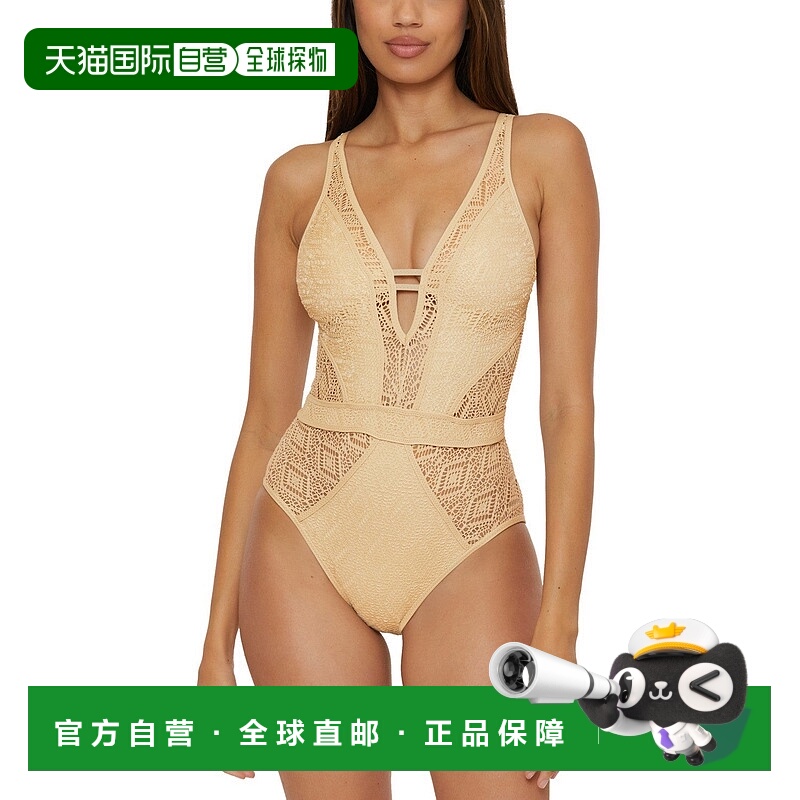 自营BECCA Polished Crochet Plunge One Piece Women  Gold Stre