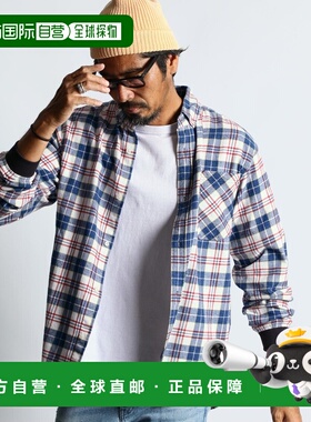 日本直邮DUFFER 男装 靛蓝先染法兰绒格纹衬衫 肋纹袖口 257259 S