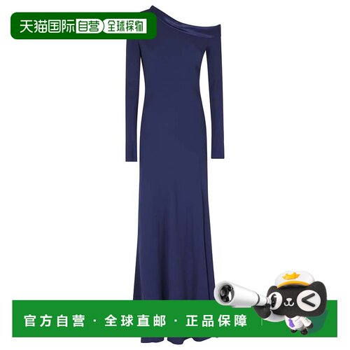 自营alberta ferretti蓝色Enver缎面单肩侧缝粘胶长款晚礼服-绿色