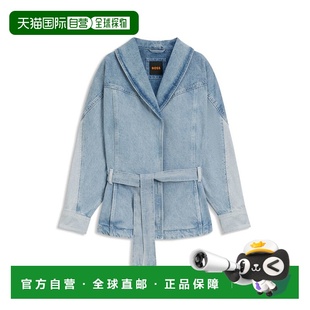 美国奥莱直发 蓝色 自营boss蓝色硬质牛仔带腰带 Peplum下摆夹克