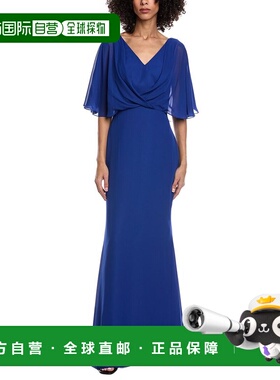 自营Rene Ruiz Chiffon Capelet Sleeve Gown - blue 美国奥莱直