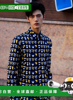 香港直邮FENDI 男士衬衫 FS1319AU76F0QG3 SS2025 蓝色 印花衬衫