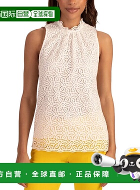 自营trina turk天合土耳其海风上衣女式白色蕾丝细节褶边立领ERK1