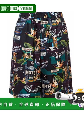 香港直邮Givenchy 黑色车印花直筒短裤 BM50NR13K4