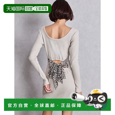 1h可退 日本直邮GYDA 女装 leopard后蝴蝶结长袖迷你裙 072540382