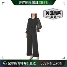 美国奥莱 calvin klein女式 连身裤 黑色 直 圆领透明袖