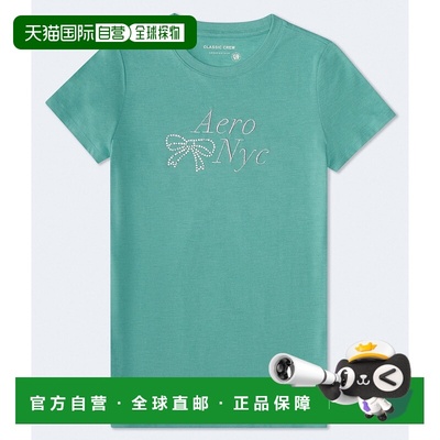 自营Aeropostale Rhinestone Bow Graphic Tee - teal 165 美国奥