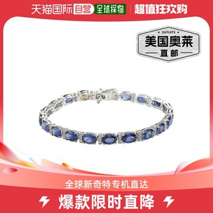 Levian Suzy 纯银椭圆形切割蓝宝石和钻石口音网球手链 蓝色