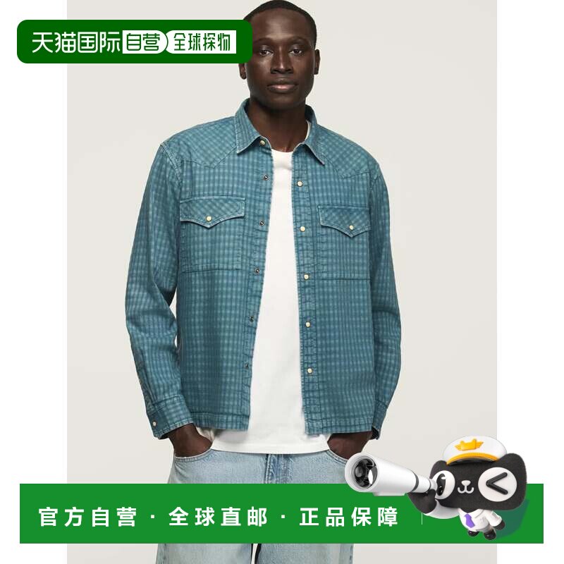 自营lucky brand拉奇品牌男士长袖宽松牛仔衬衫-中蓝色 美国奥莱 - 实物图