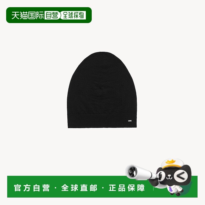 自营欧洲直邮YSL圣罗兰 女士黑色羊绒镌刻铭牌帽子针织帽