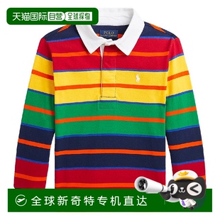 Polo Lauren男孩条纹细节长袖 自营 Ralph 美国奥莱直 Polo衫 黄色