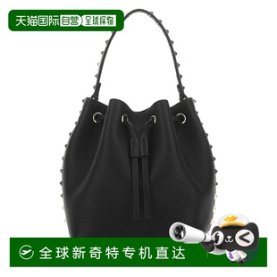 女士 1h可退 华伦天奴 香港直邮潮奢 黑色皮革铆钉水桶 Valentino
