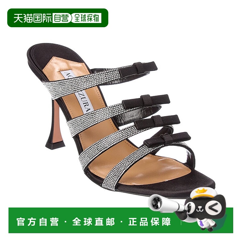 自营 Aquazzura Tali 85 缎面凉鞋 - 黑色 美国奥莱直发高跟鞋
