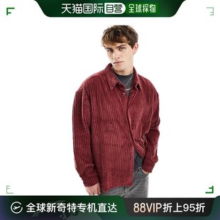 男士 香港直邮潮奢 vintage 灯芯绒酒红色 reclaimed 再生复古长袖
