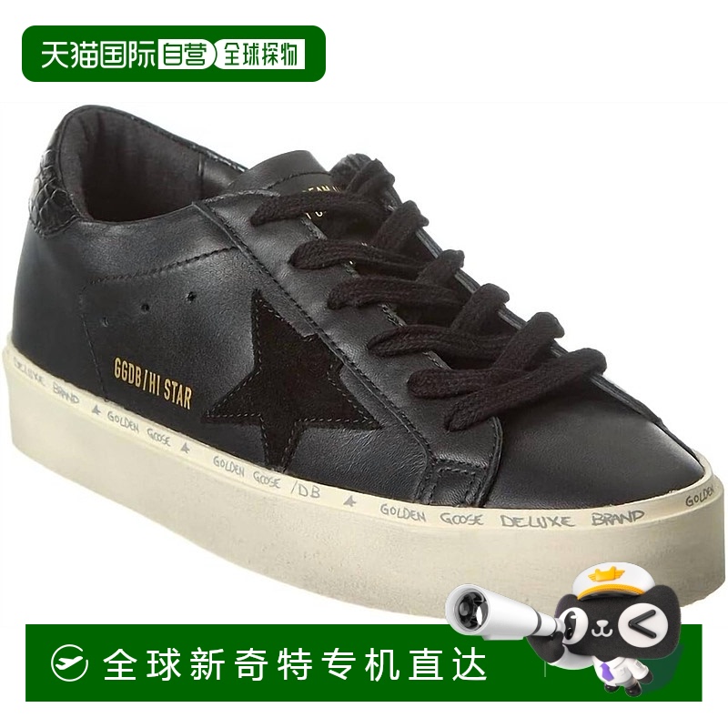 自营 golden goose女式Hi-Star纳帕鞋，Cocco印花皮革鞋跟，黑色