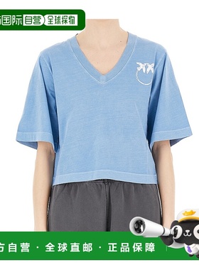 香港直邮PINKO 女士T恤 104606A2D0E63 SS2025 蓝色 V领T恤
