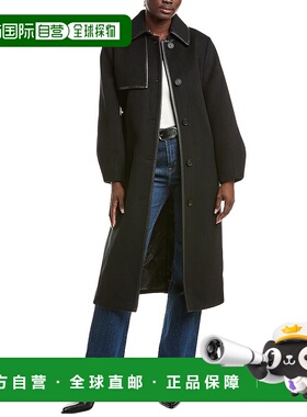 自营Mackage Zeva Leather-Trim Wool Trench Coat - black 美国