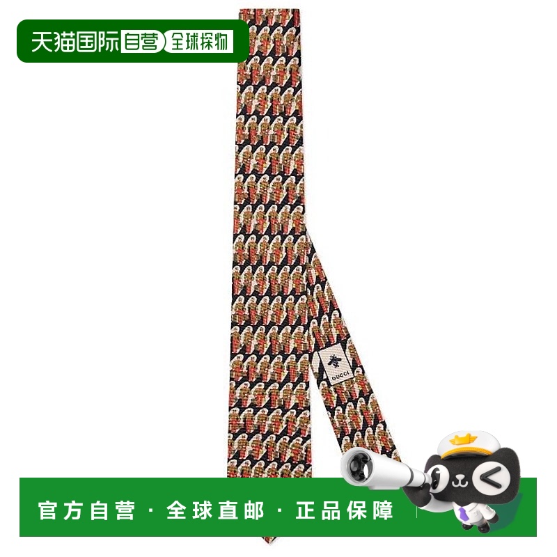 自营欧洲直邮Gucci/古驰 男士黑红色真丝双G徽标porter印花舒适领