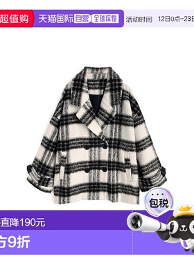 日本直邮日潮 GRL 黑白格纹双排扣茧型大衣ze914a西装