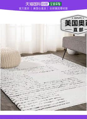 jonathan y Petra 抽象条纹几何粗毛地毯 - 白色/黑色 【美国奥莱