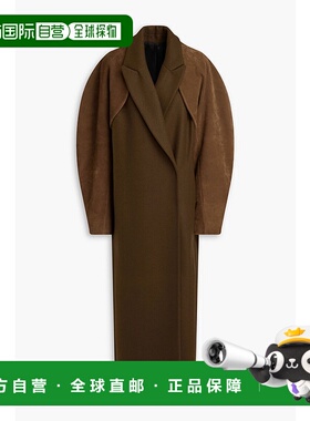 香港直邮Alaia 女士 层叠感绒面革羊毛混纺毛毡大衣 AA9M02954T54