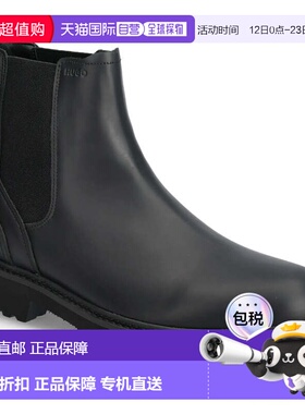 自营hugo bossHugo Men's Draven Leather Chelsea Boot, Black -
