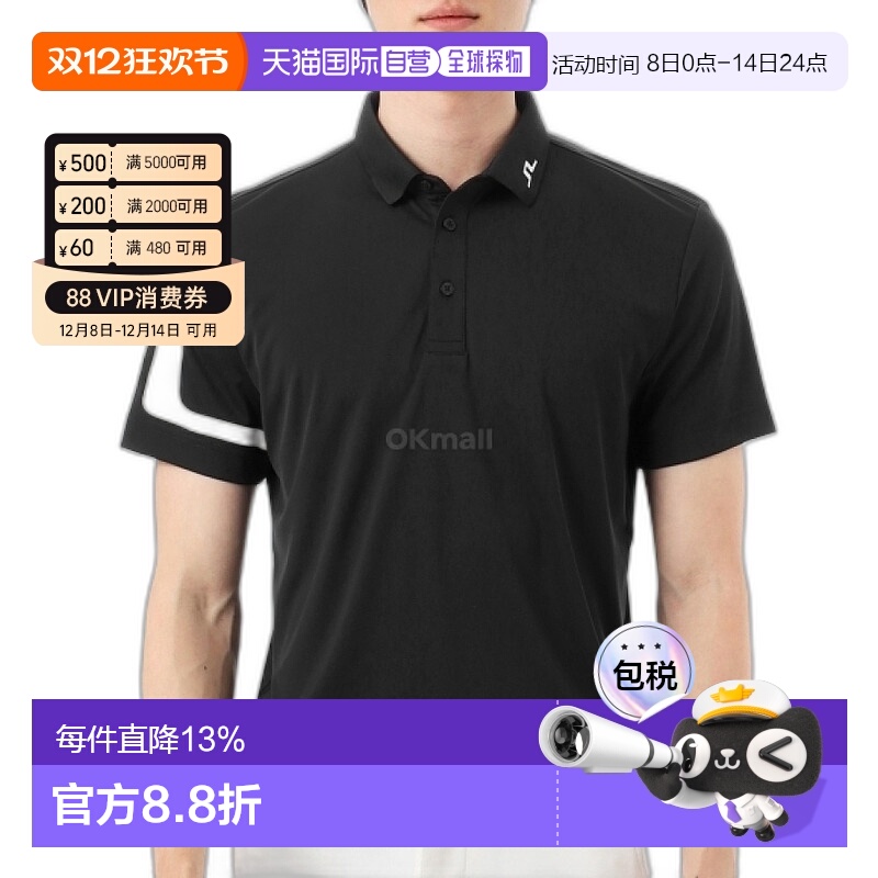 韩国直邮j.lindeberg金林德伯格男士高尔夫POLO短袖上装黑色速干