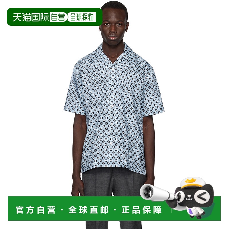 1h可退 香港直邮Dunhill 登喜路 男士 蓝色 Gasket Print 衬衫 DU