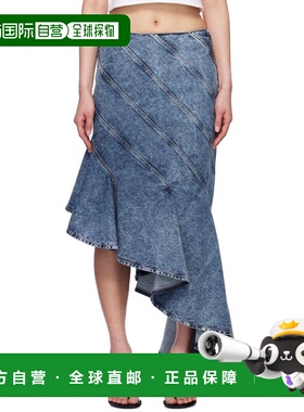 1h可退 香港直邮alaia 女士 蓝色 Spiral 牛仔半身裙 AA9J2283T53