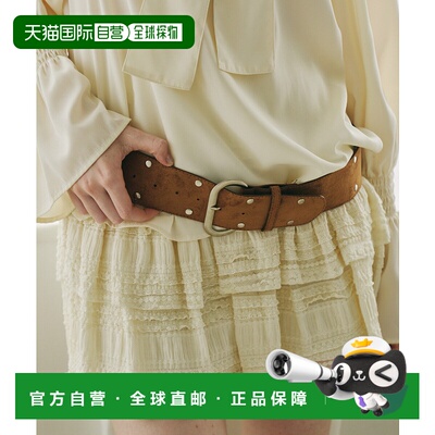 1h可退 日本直邮idem 女士 宽版仿麂皮双排铆钉腰带 ID00000133