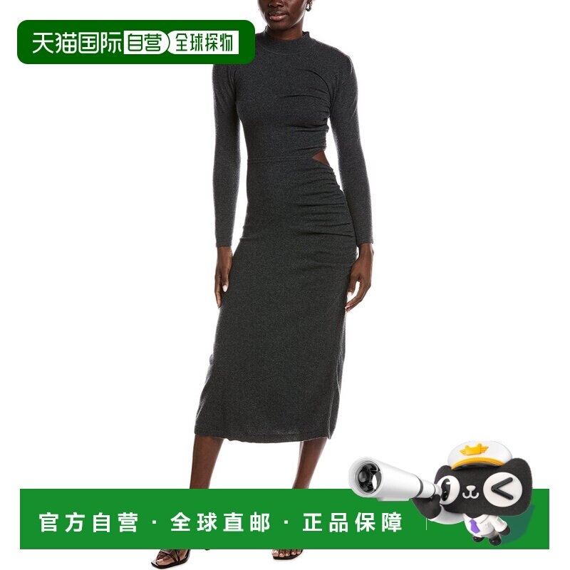 自营Sandro羊毛和羊绒混纺针织长裙-黑色连衣裙 美国直发奥莱性