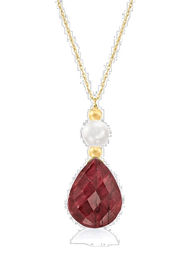 自营 Ross-Simons 红宝石和养殖珍珠吊坠项链 14 克拉黄金 18 英